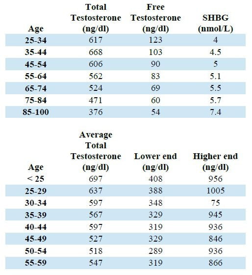 Average Testosterone Levels By Age